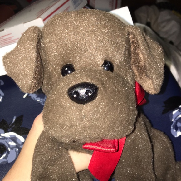 2015 Animal Adventures Dark Brown Dog Plush With a Red Ribbon & Floppy Ears 8” - Picture 1 of 3